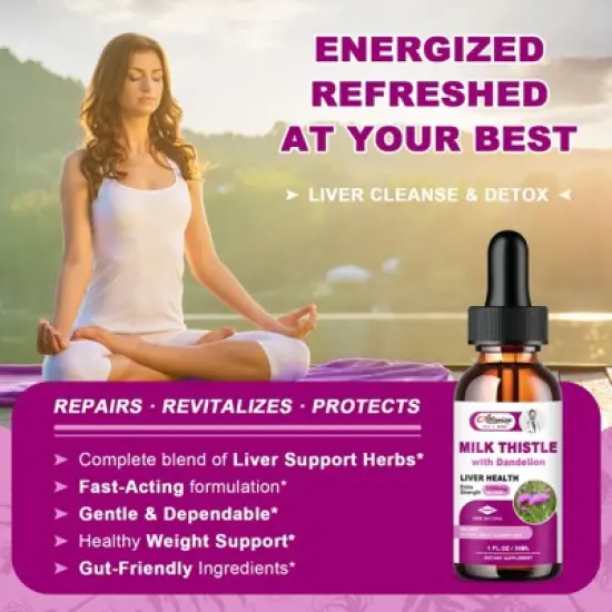 Alliwise Liver Health Support Liquid, Milk Thistle 80% Silymarin Extract & Dandelion Root Extract, Vegan, Non-GMO, 2 Bottle (2 Fl.oz) image {2}