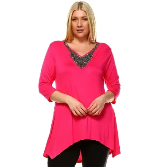 Women's Plus Size Embellished V-Neck Luna Tunic Top - White Mark image {5}