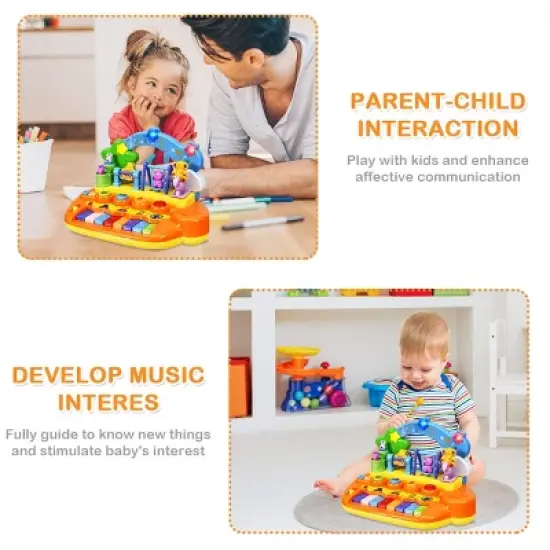 Costway Kids Rainbow Piano Keyboard 8 Keys Music Toy Gift w/ Animal Playground LED Light image {8}