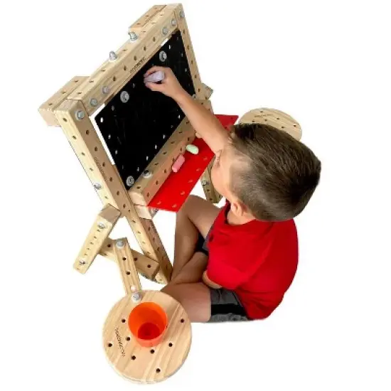 Woodmobiel by Funphix Starter Kit Modular Construction Toy with 18 Wood Pieces, 2 Wheels, Real Nuts & Bolts image {8}