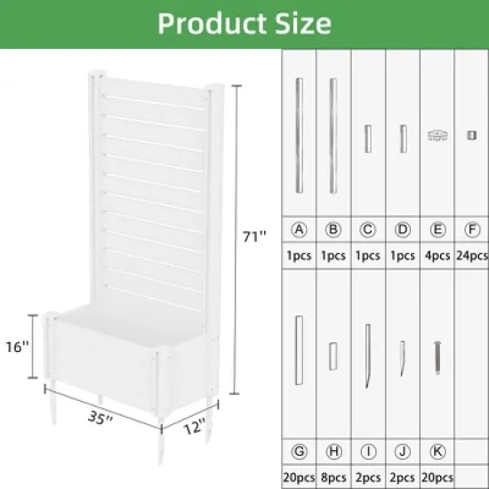PexFix 71 in. H x 35 in. W White Rectangle PVC Wall Planter Box with Trellis for Climbing Plants image {6}