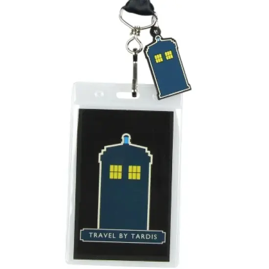 Doctor Who Lanyard ID Badge Holder Travel By Tardis Lanyard w/ Rubber Charm image {1}