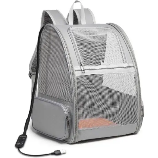Texsens Cat Backpack Carrier with Heated Cat Bed(Grey) image {1}