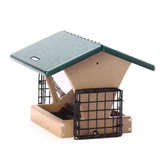 Birds Choice Medium Hopper & Suet Cages Novelty Bird Feeder 10" Taupe & Green: Recycled Plastic, Weather-UV Resistant image {1}