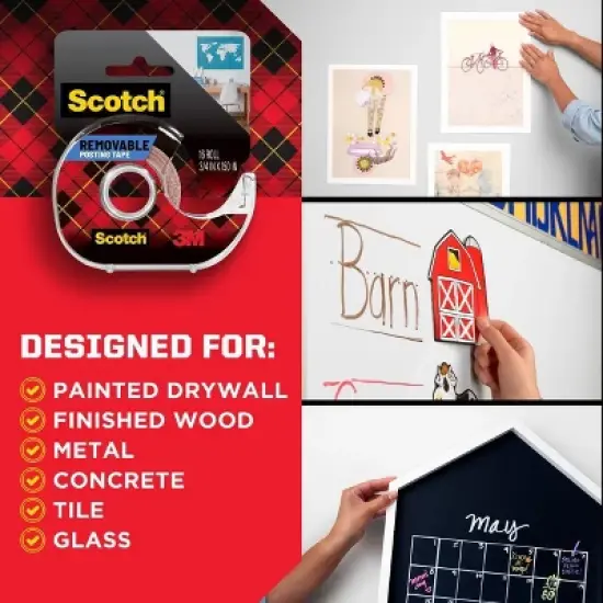 Scotch Removable Poster Tape: Clear Double Sided Wall Tape for Posters, 0.75" x 150" image {3}