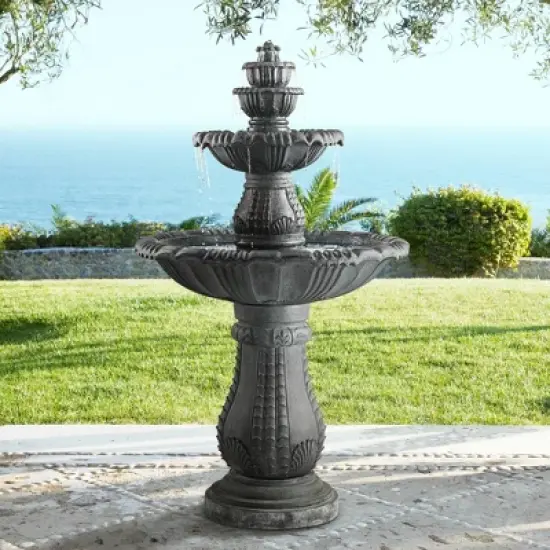 John Timberland Hampton Rustic 4 Tier Cascading Outdoor Floor Water Fountain with LED Light 56 3/4" for Yard Garden Patio Deck Porch Exterior Balcony image {1}