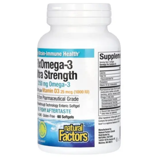 Natural Factors RxOmega-3 Ultra Strength with Vitamin D3, 60 Softgels image {3}