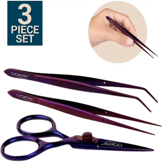 O'Creme Stainless Steel Precision Kitchen Culinary Fine-Tip Tweezer Tongs, Set of 3 image {5}