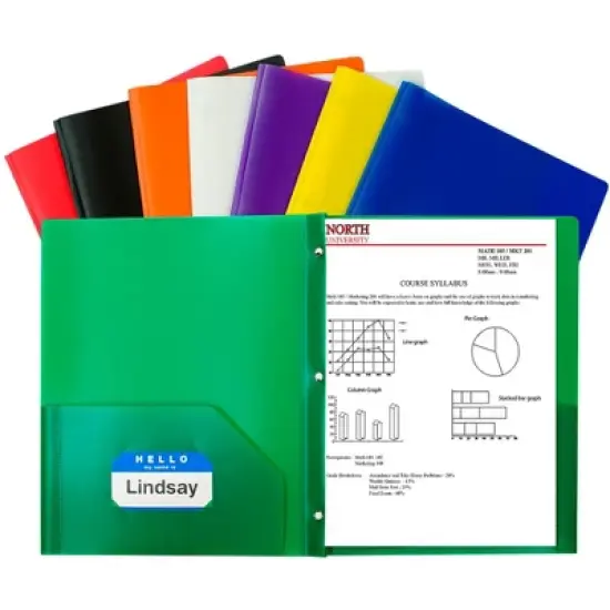 C-Line 2-Pocket Poly Portfolio with Prongs, Assorted Colors, Set of 36 image {2}