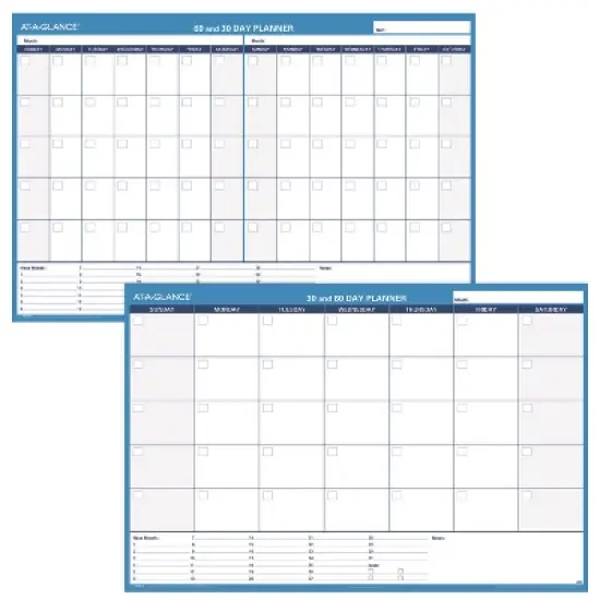 30/60-Day Undated Horizontal Erasable Wall Planner, 48 X 32, White/blue Sheets, Undated image {4}