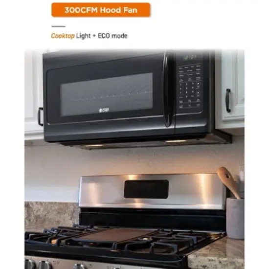 Commercial Chef 1.7 Cu. Ft. Over-The-Range Microwave Oven, 10 Power Levels, 300 CFM Hidden Vent Hood Fan, Touch Controls, 10 Preset Options, Black image {6}