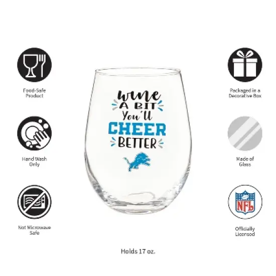 Evergreen Detroit Lions, 17oz Boxed Stemless Wine image {4}