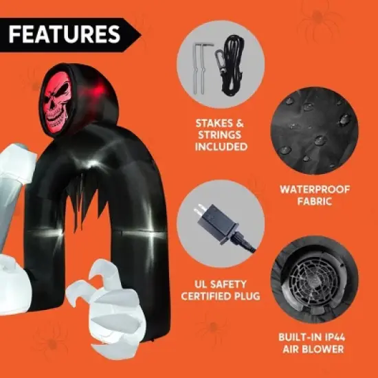 Joyfy 10 FT Halloween Inflatable Outdoor Decoration, Giant Grim Reaper Archway with LEDs for Halloween Party Outdoor Yard Garden Lawn Party Decoration image {7}