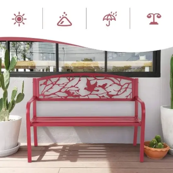 Metal Patio Bench with Steel Frame - Red - Captiva Designs image {2}