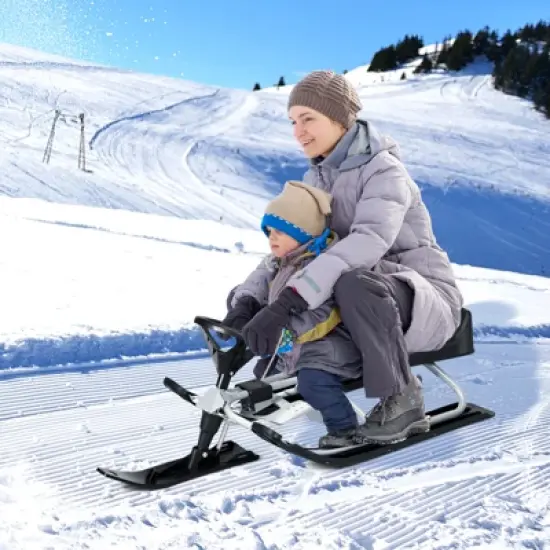 Costway Kids Snow Racer Sled w/ Steering Wheel & Double Brakes Pull Rope Snow Slider image {6}