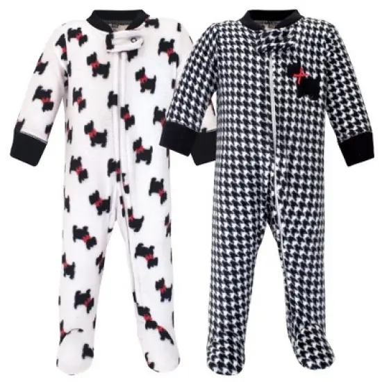 Hudson Baby Infant Girl Fleece Zipper Sleep and Play 2pk, Scottie Dog image {2}