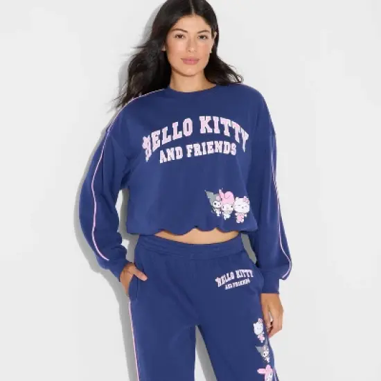 Women's Hello Kitty & Friends Bubble Hem Graphic Sweatshirt - Navy Blue image {3}