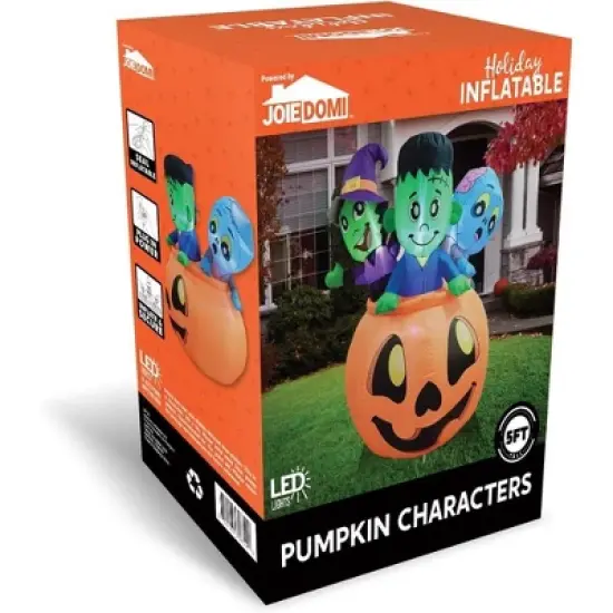 Joyfy 5 FT Tall Halloween Inflatables Outdoor Decorations, Inflatable Witch and Zombie on Pumpkin with LEDs for Halloween Party Yard Lawn Garden Decor image {8}