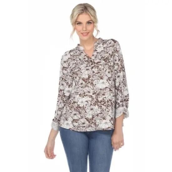 Women's Pleated Casual Floral Blouse - White Mark image {7}