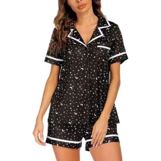 Ekouaer Women's Pajama Sets 2 Piece Short Sleeve Button Down Tops and Pants Pj Set V Neck Sleepwear Loungewear Chest Pocket image {9}