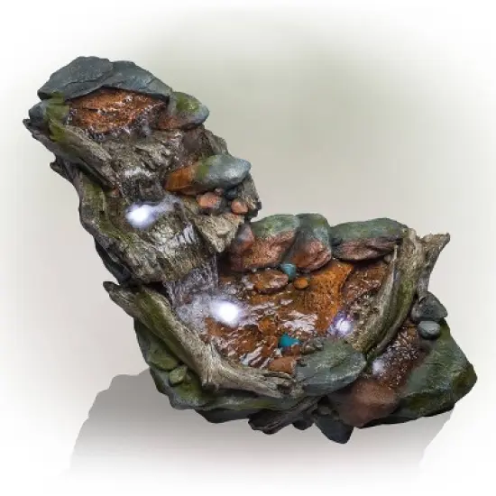 28" Resin 3-Tier Rainforest Fountain with LED Lights Bronze - Alpine Corporation image {3}