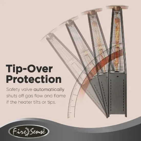 Fire Sense Pyramid Flame Patio Heater 40,000 BTU Outdoor Propane Heater Tower with Wheels - Hammered Platinum Finish image {2}