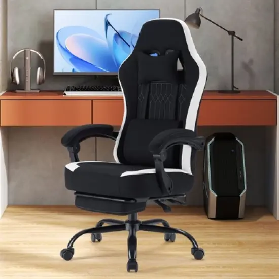 JIONJOY Ergonomic Gaming Chair with Footrest - High Back Lumbar Support, Adjustable Recline& Height, Swivel Computer Desk Chair image {3}