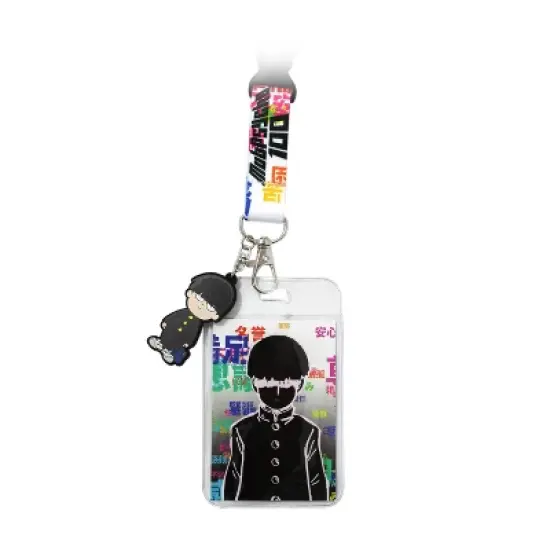 Mob Psycho 100 Merch ID Badge Holder Lanyard Keychain Lanyard w/ Rubber Pendant image {1}