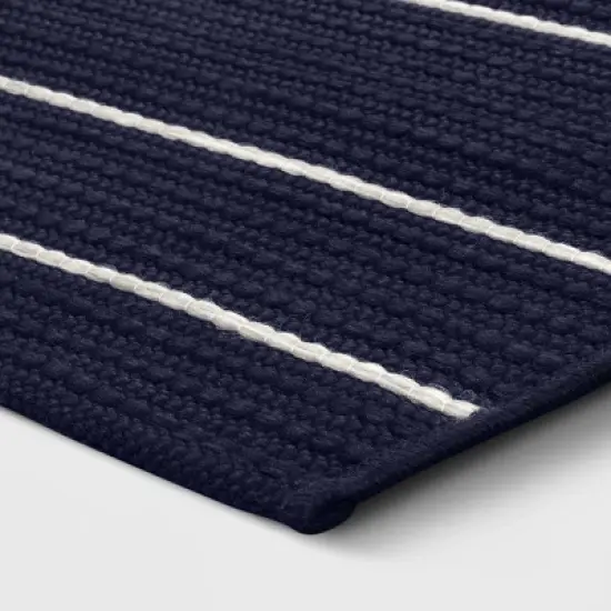 7'x10' Thin Stripe Rectangular Woven Outdoor Area Rug Navy/Ivory - Threshold&trade; image {2}