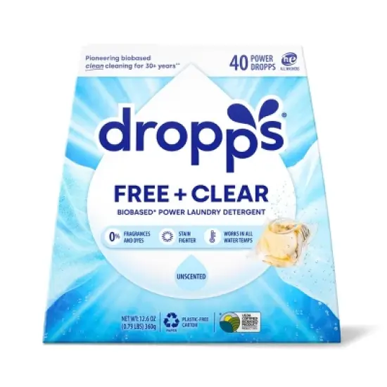 Dropps Laundry Odor & Stain Biobased Detergent Pods Free + Clear - Unscented - 40ct image {1}