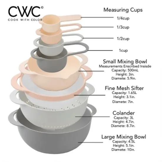 COOK WITH COLOR Nesting Bowls with Measuring Cups 8 Piece PINK image {1}