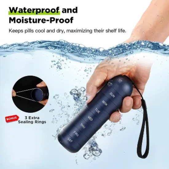 Maison Products Waterproof Metal Pill Organizer &ndash; 7-Day Portable Travel Case with Secure Compartments for Vitamins & Medications image {2}