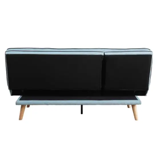 72" Savilla Sectional Sofa Blue Linen/Oak Finish - Acme Furniture image {7}
