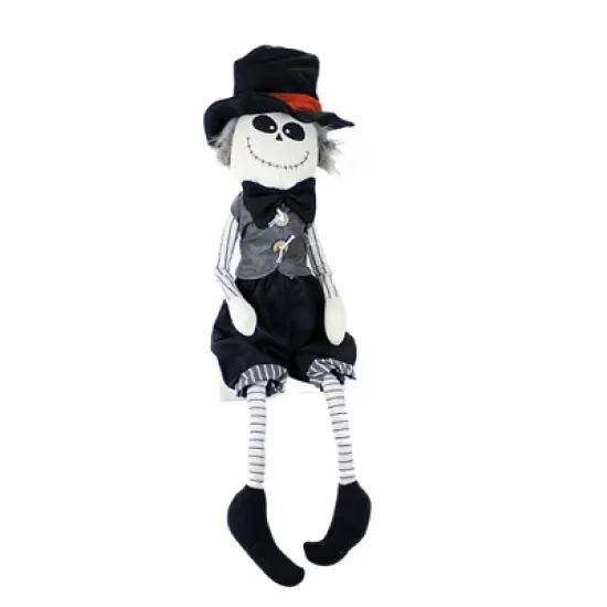Halloween 23.0 Inch Skeleton Shelf Sitter. Halloween Figurine , Halloween Decor Stitched Mouth Black Hat (1PC) image {4}