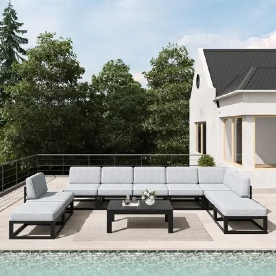 LayinSun 10-Piece Large Outdoor Modular L-Shaped Sectional Set with Coffee Table image {9}