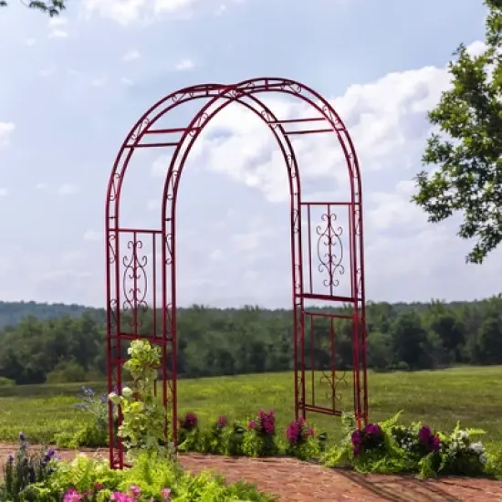 Evergreen Montebello Iron Garden Arbor, Americana Red- 53 x 84 x 23 Inches Fade and Weather Resistant Outdoor Decor image {2}