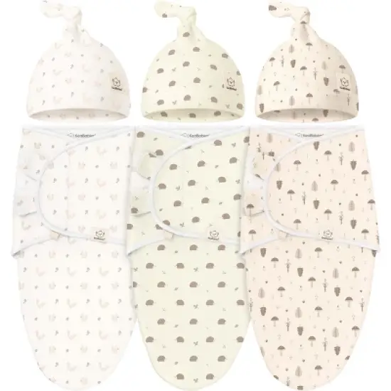 3-Pack Organic Swaddle Sleep Sacks Baby with Knot Hats, Newborn Premies Swaddles Wrap 0-3 Months, Ergonomic Wearable Blanket image {15}