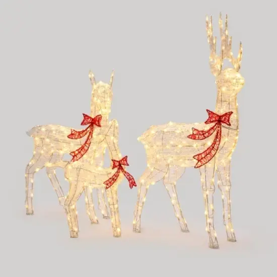 LuxenHome 3-Piece Deer Family Outdoor Holiday Decoration Set with Lights and Timer White, Red image {7}