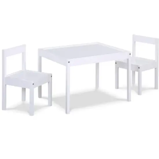 Yinvani White 3 Piece Solid Wood Toddler Table with 2 Chairs Set image {2}