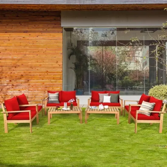 Costway 8PCS Patio Furniture Set Acacia Wood Thick Cushion Loveseat Sofa Off White\Turquoise\Grey image {11}