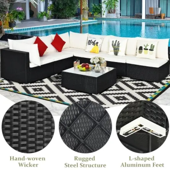 Costway 7PCS Patio Rattan Sofa Set Sectional Conversation Furniture Set Garden image {5}