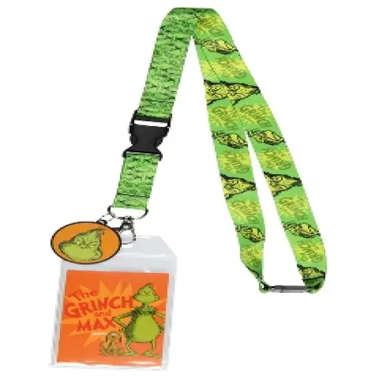 Dr. Seuss GRINCH And Max ID Badge Holder Lanyard w/ 1.5" Logo Rubber Pendant Green image {5}