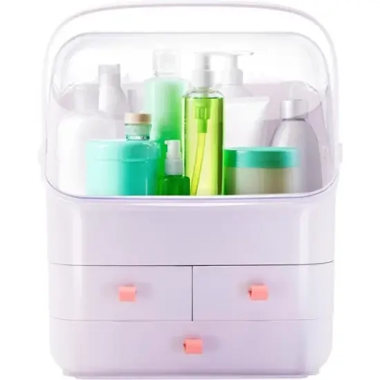 Cosmetics Organizer Countertop Makeup Holder, Plastic Caddy Skincare Organizers and Storage, Bathroom Shelf Organizer w/Portable Handle - Elavain image {1}