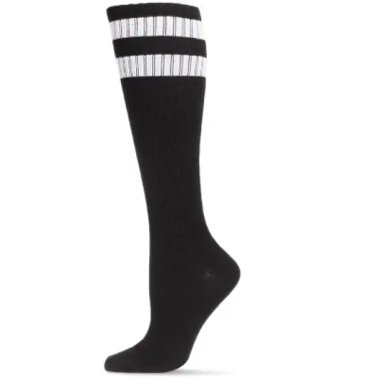 Memoi Women's Ribbed Rugby Athletic Stripe Knee High Socks image {4}