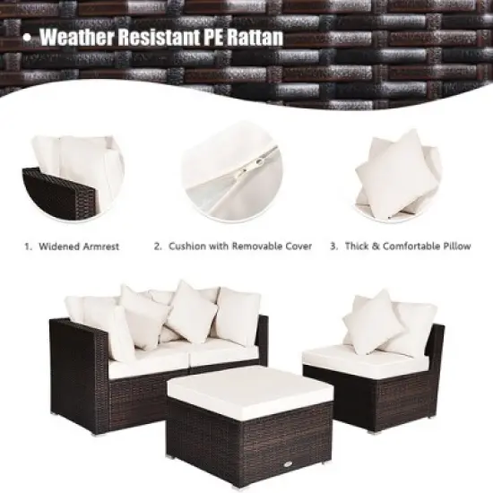 Tangkula 4PCS Rattan Patio Sofa Conversation Set Outdoor Furniture Set w/ Cushion image {4}