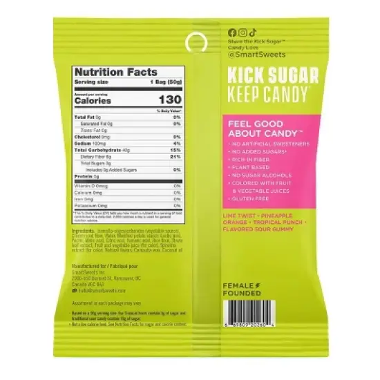 SmartSweets Tropical Sours Gummy Candy - 1.8oz image {1}