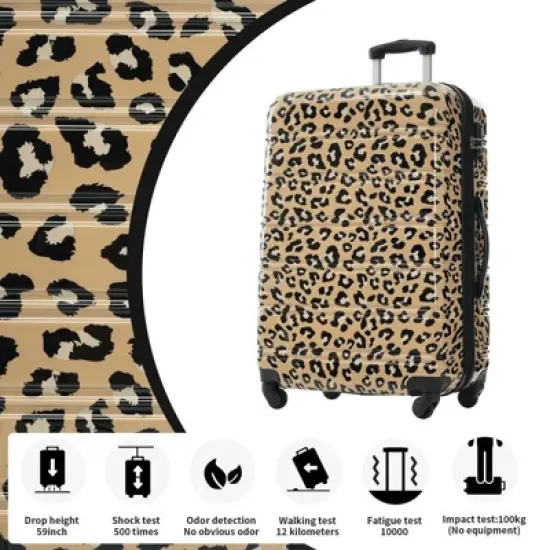 Aukfa 3-Piece Leopard Print Lightweight Hard Shell Expandable Luggage Set with TSA Lock, Available Sizes 20" 24" 28", Multi-Color image {3}