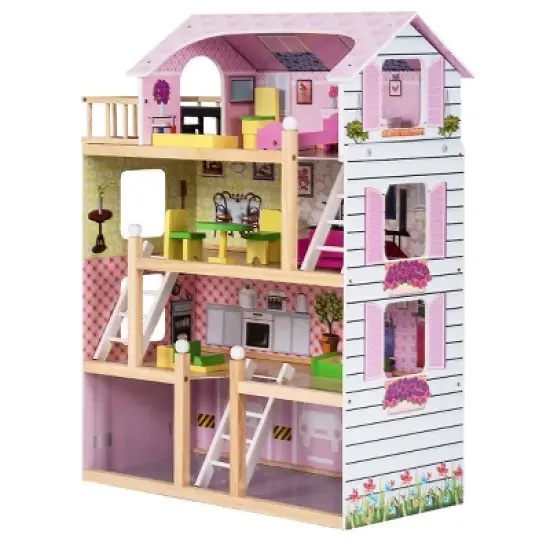 Costway Doll Cottage Dollhouse w/ Furniture Kids Wood House Playset Children Toy image {5}