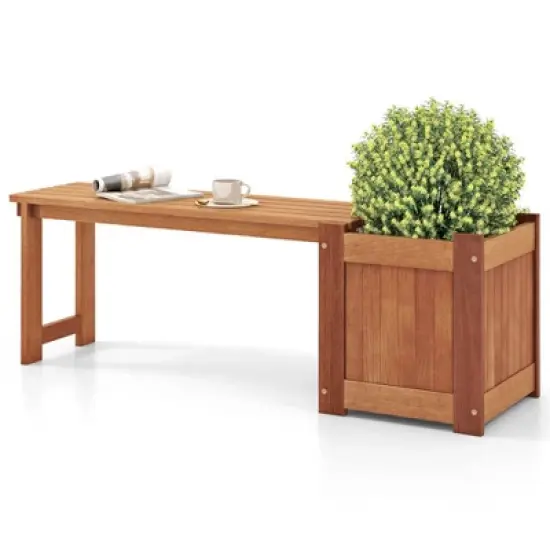 MOEPISY Garden Wood Planter Box with Bench, Teak image {6}