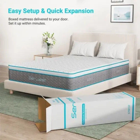 Serweet 12 inch Breathable Bamboo Charcoal Hybrid Mattress - Compatible with Platform Bed, Box Spring, or Slat Base image {4}